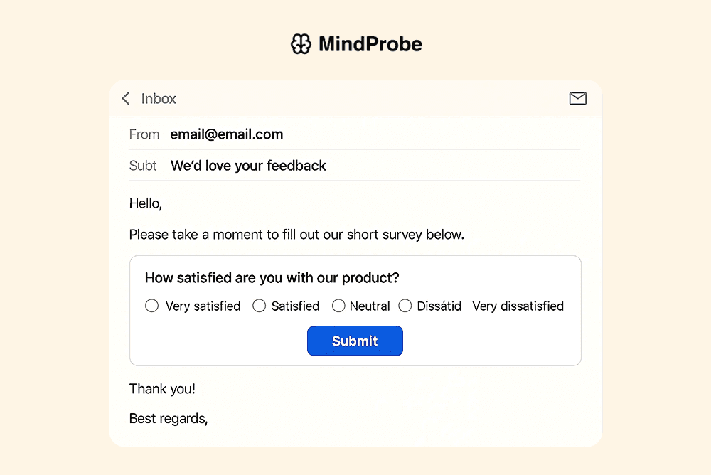 Email body with radio buttons inline.