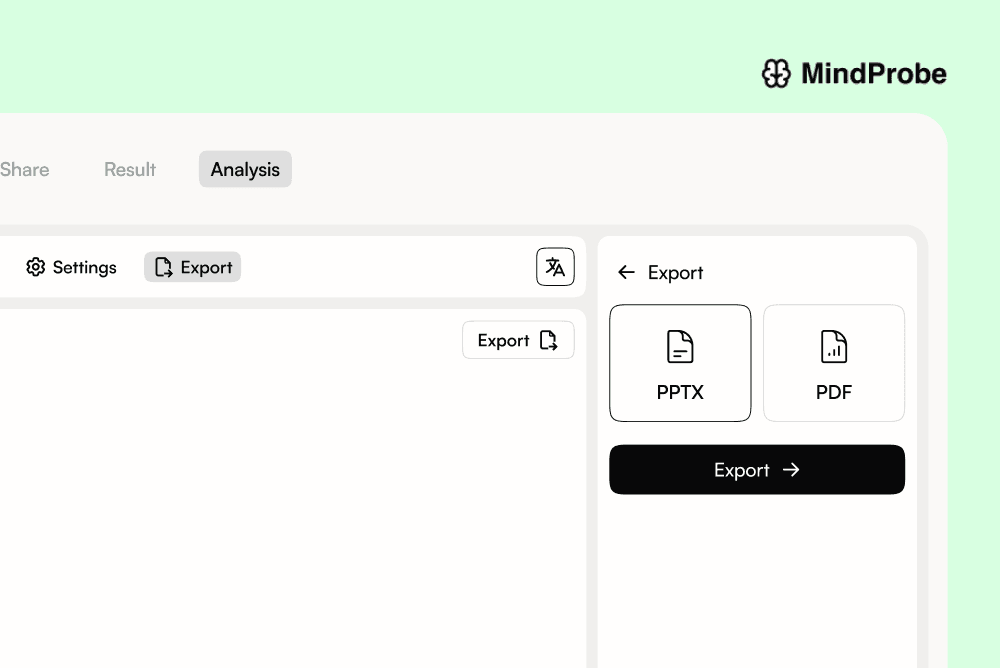 Export dropdown menu with file-type icons