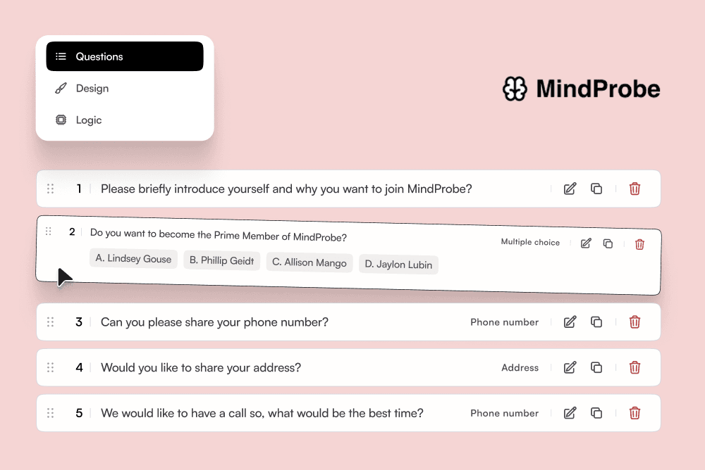 Animated GIF showing drag-and-drop of question blocks (e.g., dragging a rating scale).