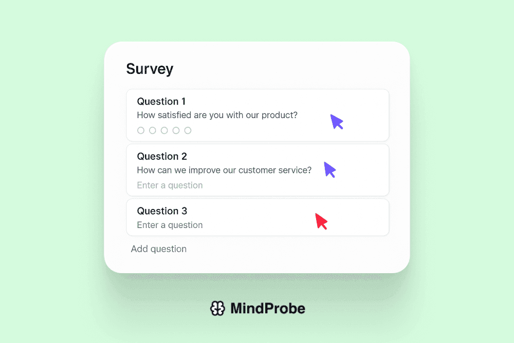 Animated GIF of colored cursors adding questions in real time